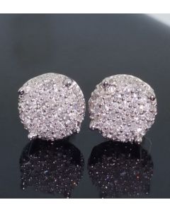 Ice Cube Earrings 10K White Gold Real Diamonds 0.33ct 8mm Round Cluster Screw Bk