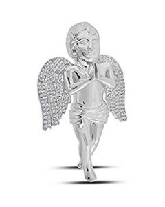 10kt White Gold Mens Diamond Angel Charm Pendant 1-1/4 Cttw 