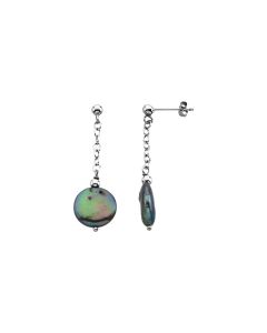 Sterling Silver Freshwater Cultured Black Coin Pearl Earrings