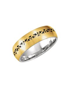 14kt Yellow & White 7mm Laser Pierced Comfort-Fit Band Size 9