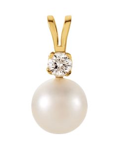 14kt Yellow Akoya Cultured Pearl & .10 CTW Diamond Pendant