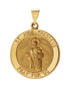 14kt Yellow 22.25mm Hollow Round St. Jude Medal