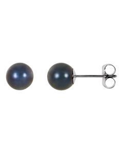 14kt White 6mm Black Akoya Cultured Pearl Earrings