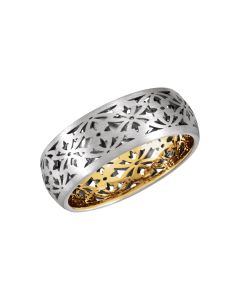 14kt White & Yellow 8mm Laser Pierced BandSize 5.5