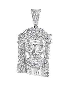 10kt White Gold Mens Diamond Jesus Head Messiah Charm Pendant 1-5/8 Cttw 