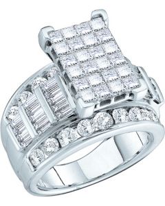 3CT Diamond Ring Invisible Set Princess Cut 14KW Extra Wide 3 in 1 Style