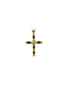 Cross Pendant with Genuine Sapphire and Diamond