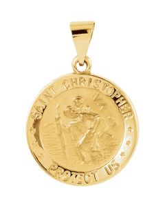 14kt Yellow 18.25mm Hollow Round St. Christopher Medal