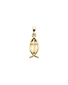 10kt Yellow 14x6mm Fish Pendant with Cross