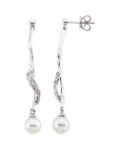 14kt White Freshwater Cultured Pearl & .07 CTW Diamond Earrings