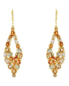 Genuine Multi Colored Gemstone Earrings 14K Yellow Gold Pair 60.50X18.00 Mm Genuine Multi Colored Gemstone Earrings