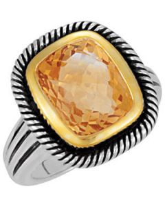 Geniume Checkerboard Citrine Ring Sterling Silver  Size 12X10 Mm  Checkerboard Citrine Ring