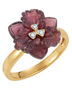 Genuine Carved Brazilian Garnet And Diamond Ring 14K Yellow Gold 1.015 Ct Tw/ 14.00X14.00 Mm Genuine Carved Brazilian Garnet And Diamond Ring