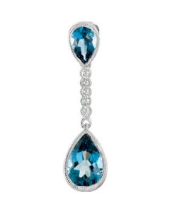 Genuine London Blue Toapz And Diamond Pendant Sterling Silver  .05 Cttw  Genuine London Blue Toapz And Diamond Pendant