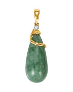 Genuine Russian Jadeite And Diamond Pendant 14K Yellow Gold .01 Ct Tw Genuine Russian Jadeite And Diamond Pendant
