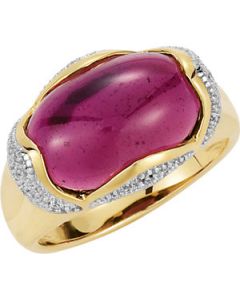 Genuine Brazillian Garnet And Diamond Ring 14K Yellow Gold 1/8 Cttw  Brazilian Garnet & Diamond Ring