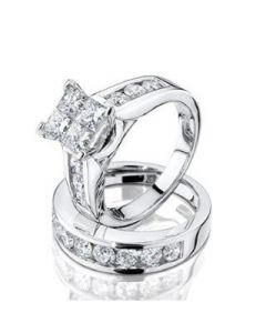 Midwest Jewellery Princess Cut Diamond Engagement Ring and Wedding Band Set 1/2 Carat 10K White Gold 