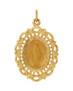 14kt Yellow 25x18mm Oval Filigree Miraculous Medal