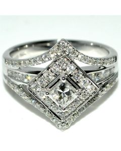 1ct Bridal ring Princess cut .4ct Solitaire 14K White Gold very Unique 10mm wid