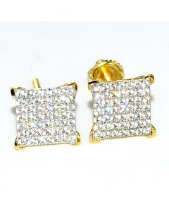 Princess Cut Style Earrings Yellow Gold Plated Silver 9mm Wide Screw Back