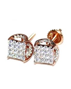 Rose Gold Finish Stud Earrings Fashion Earring CZ 7mm Wide Screw Back Sterling Silver