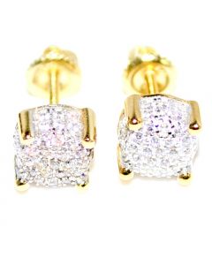 Fashion Earrings Studs Screw Back Square Cube Yellow gold Plated Silver 7mm