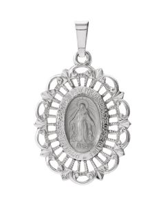 14kt White 22x15.5mm Oval Filigree Miraculous Medal