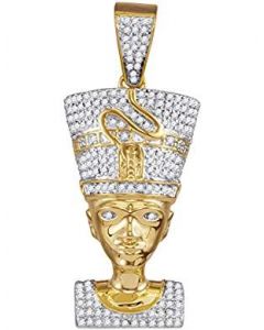 10kt Yellow Gold Mens Diamond Nefertiti Pharaoh Charm Pendant 5/8 Cttw 