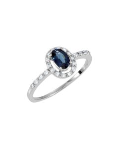 14kt White 1/6 CTW Diamond & 6x4mm Blue Sapphire Ring