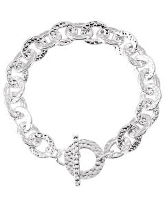 10.5mm Hammered Finished Link Bracelet with Toggle Clasp