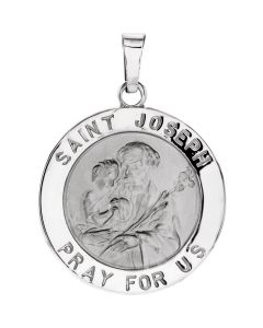 14kt White 18mm Round St. Joseph Medal  