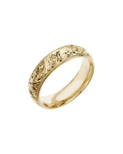 14kt Yellow 6mm Hand Engraved Band Size 5