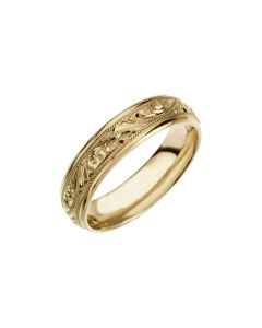 14kt Yellow 6mm Hand Engraved Band Size 5