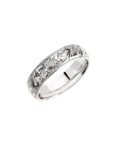 14kt White 6mm Hand Engraved Band Size 6