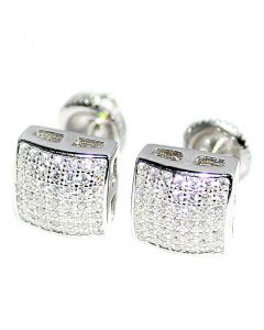 Princess Cut Style Square Earrings Silver Screw back 8mm Wide Round Pave CZ