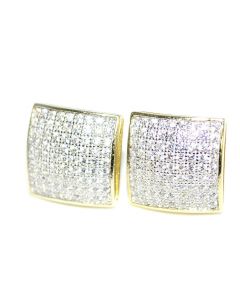 Yellow Gold Finish Silver Studs Screw Back 11mm Wide Pave Set CZ