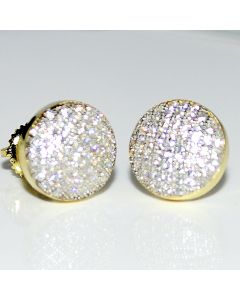 Round pave stud earrings 10mm Wide CZ Sterling Silver with Gold Finish 