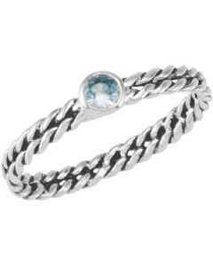 Stackable Fashion Ring Oxi Double Twisted 4Mm Round Bezel Aqua  Cz Sterling Silver  Size 9