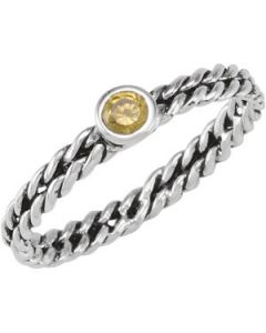 Stackable Fashion Ring Oxi Double Twisted 4Mm Round Bezel Citrine Cz Sterling Silver  Size 9