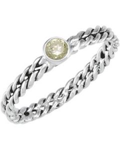Stackable Fashion Ring Oxi Double Twisted 4Mm Round Bezel Peridot Cz Sterling Silver  Size 9