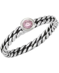 Stackable Fashion Ring Oxi Double Twisted 4Mm Round Bezel Pink Cz Sterling Silver  Size 9
