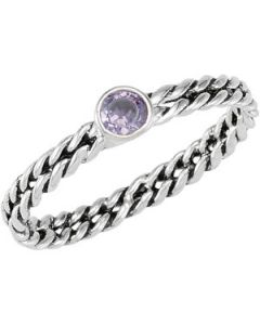 Stackable Twisted Band With 4Mm Bezel Amethyst Cz Sterling Silver  Size 09.00  Stackable Twisted Band W/4Mm Bezel Cz