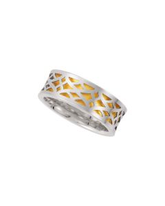 14kt White & Yellow 8mm Comfort-Fit Laser Pierced Band Size 11