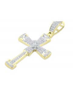10K Gold Diamond Cross Pendant Charm Mens 1/2ctw Diamonds Round Solitaire Center