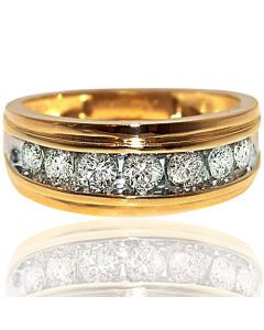 Diamond Man's Wedding Band Round Diamonds .75ct (Ctw) 10k Yellow Gold 8mm Wide Sizing Available