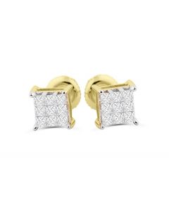 Princess Cut Diamond Earrings 1/4ctw 10K Gold Real Gold Stud Earrings Screw Back Mens or Womens 5.5mm 