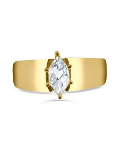 14K Gold Solitaire Engagement Ring 1/2ct Marquise Cut Cathedral Style Wide Band