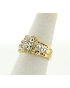 10K Gold Diamond Engagement Ring With Baguette and Round Diamonds 0.96ctw