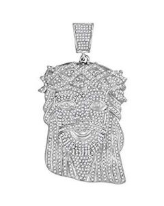  10kt White Gold Mens Diamond Jesus Christ Messiah Head Charm Pendant 3-3/4 Cttw 