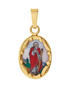 14kt Yellow 13x10mm St. Jude Hand-Painted Porcelain Medal